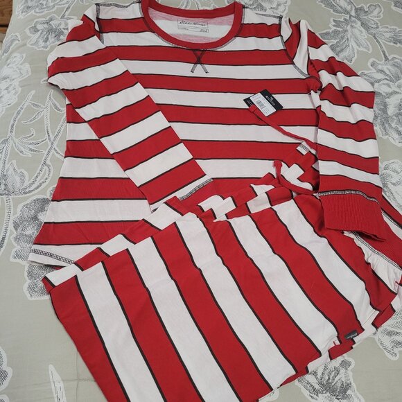 Eddie Bauer Holiday Red & White Striped 100% Cotton Sleep Set Size Medium NWT - Picture 1 of 10